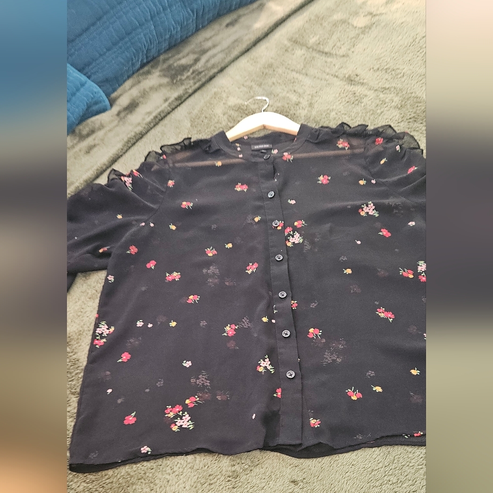 Floral Black Button-Up Women's Top